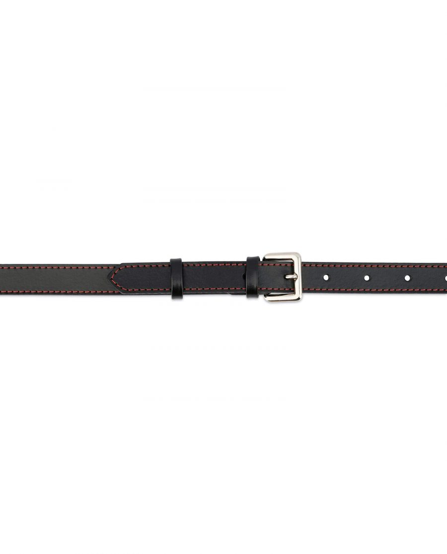 Womens Black Leather Belt Red Stitched 3