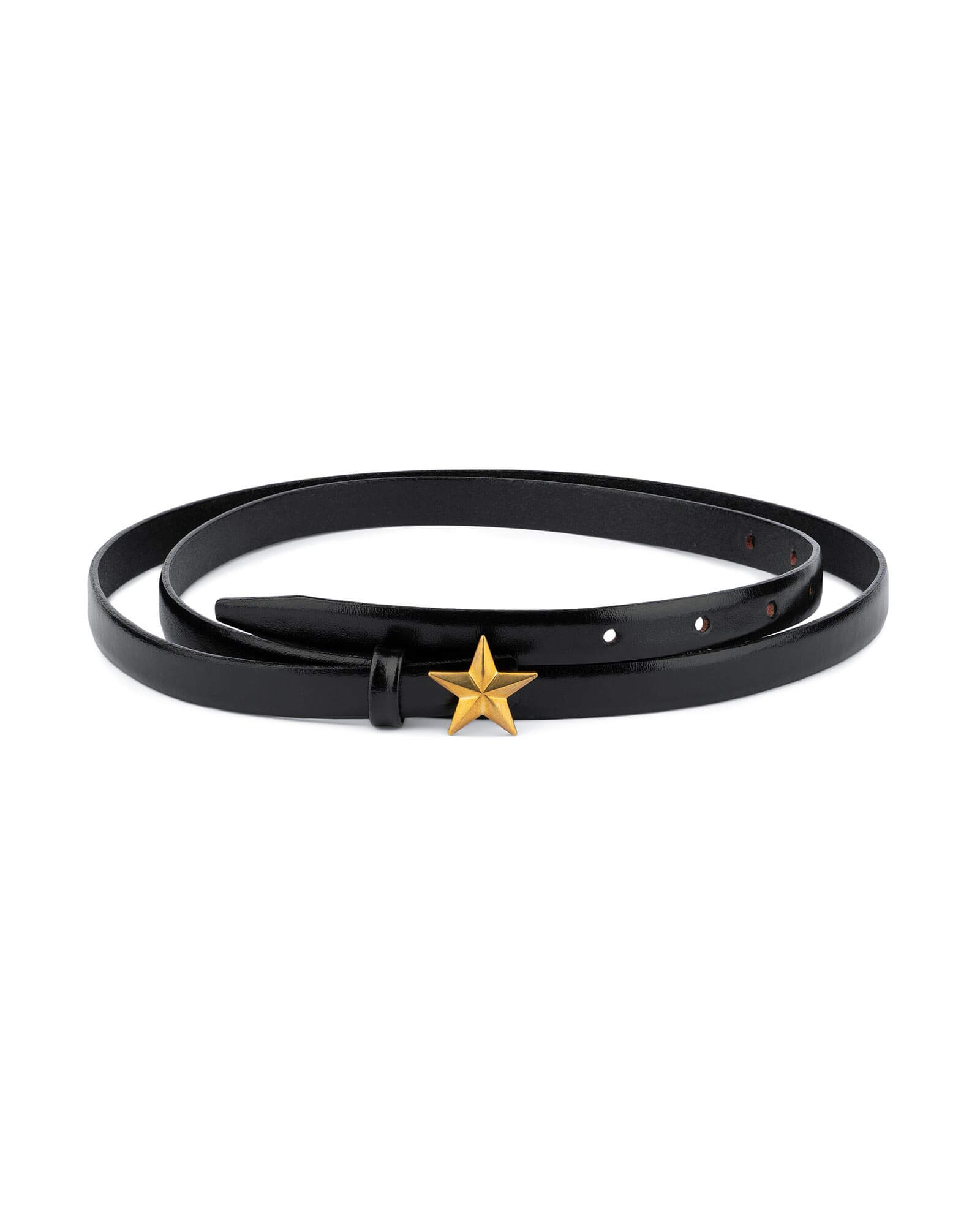 Buy Womens Thin Black Belt Brass Star Buckle Capo Pelle