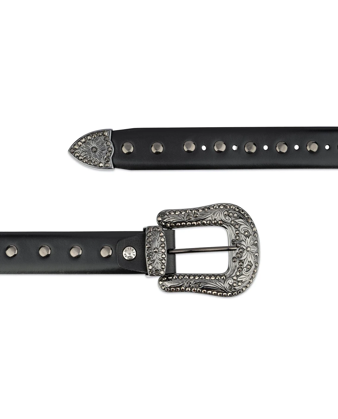 Silver Studded Belt, Black Stones Belt, Western Buckle Belt