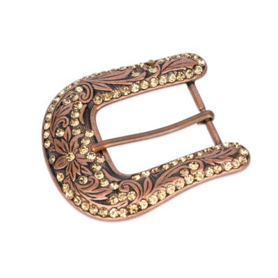 Rhinestone western copper belt buckle WECO35RHIN 1