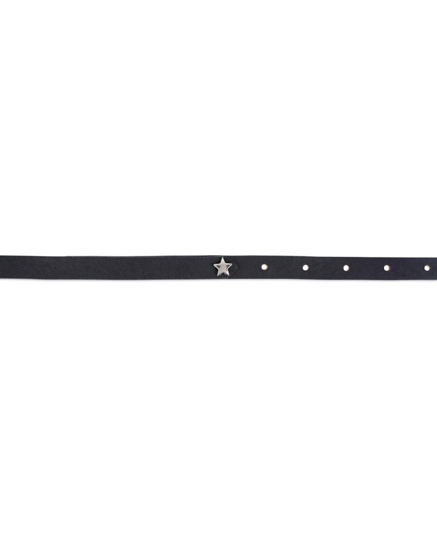 Silver star buckle belt black genuine leather 15 mm 5