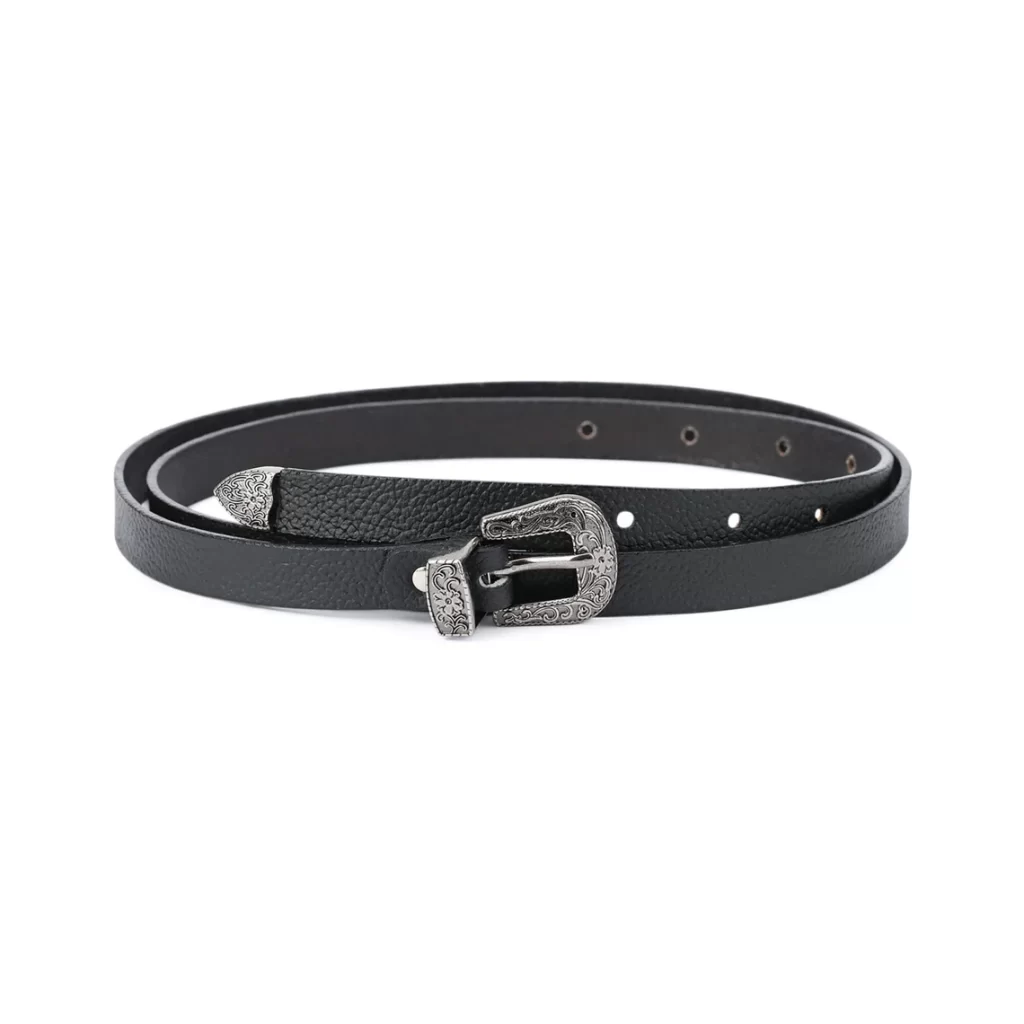 Buy Womens Cowboy Belts | Thin Black Genuine Leather | Capo Pelle