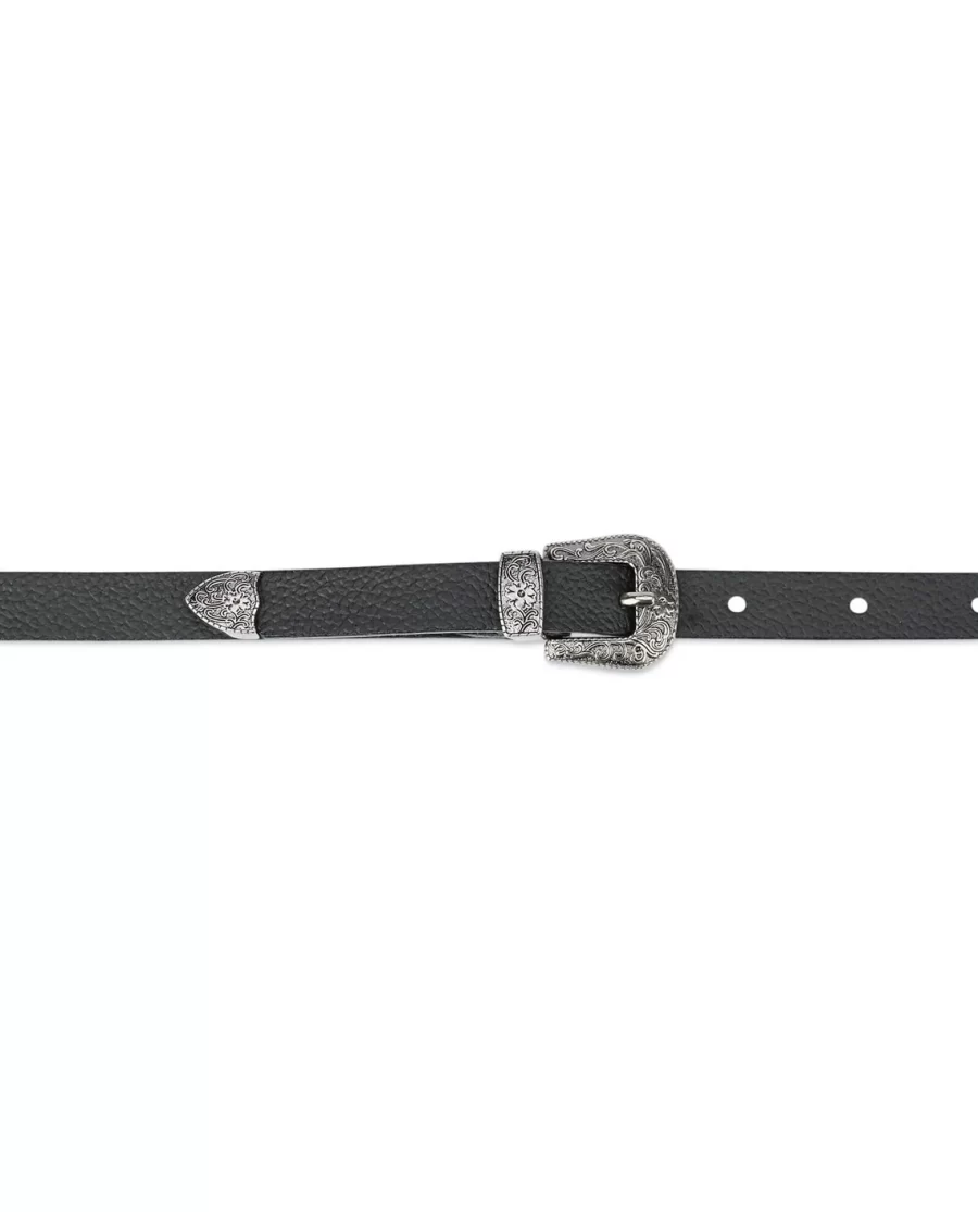 Womens Cowboy Belts Thin Black Genuine Leather 3