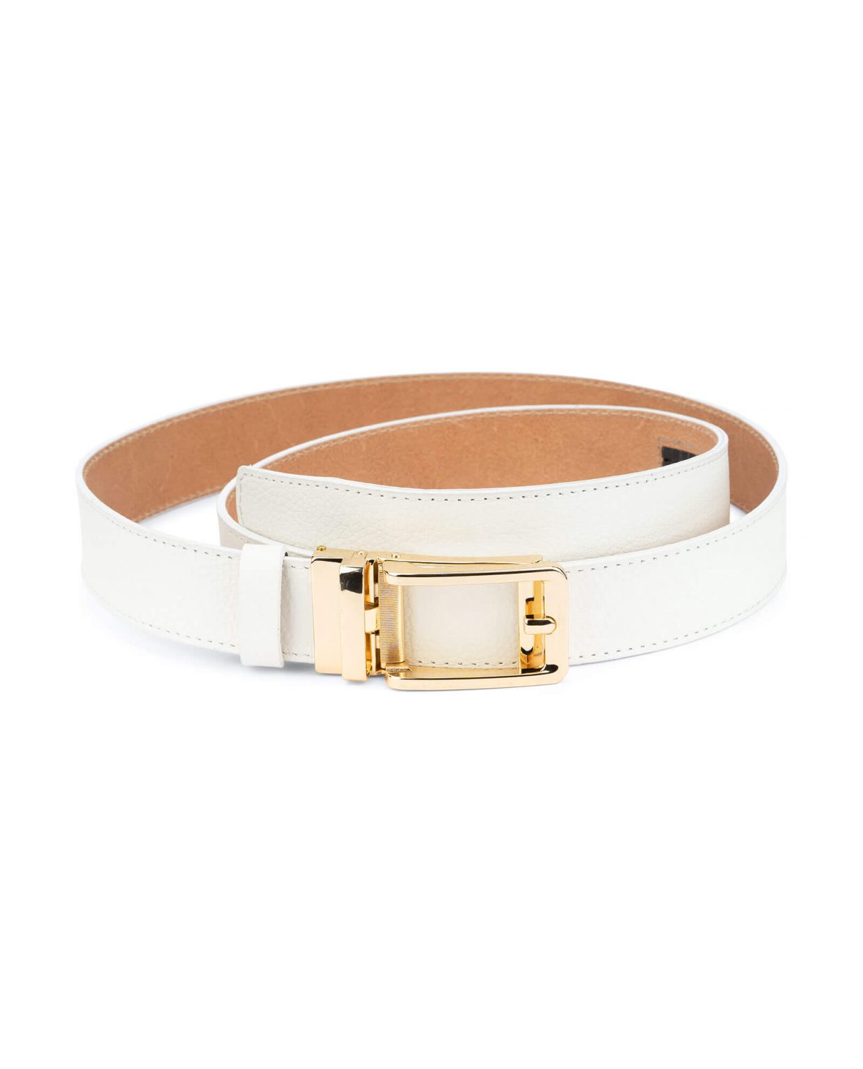 Buy Automatic Leather White Belt With Gold Buckle | LeatherBeltsOnline