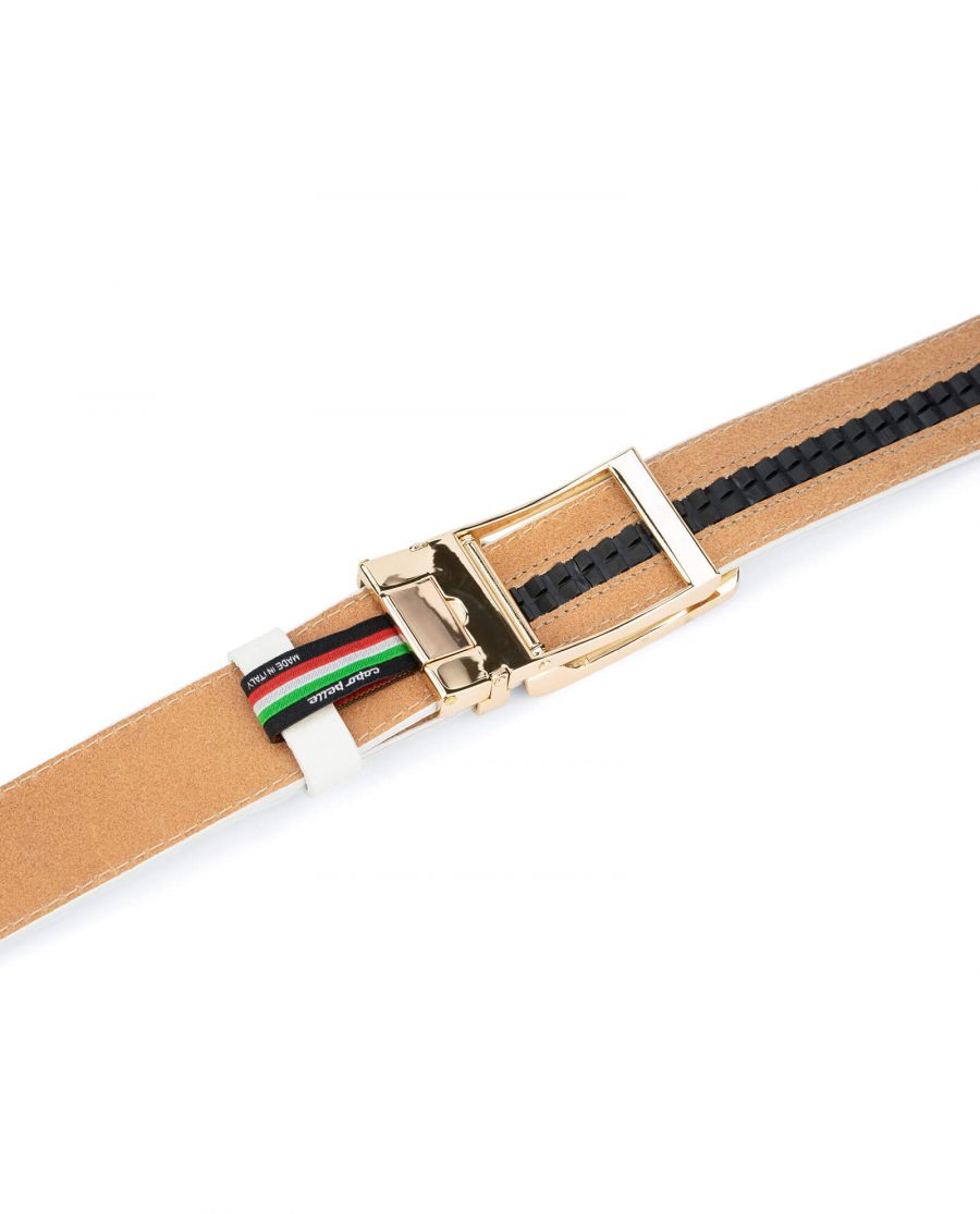 Automatic leather white belt with gold buckle AUWT35GDCL 4