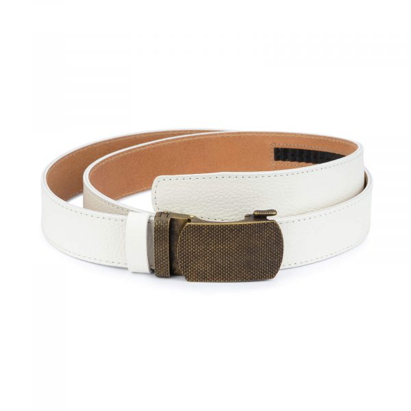 Automatic white leather belt with bronze buckle AUWT35BROZ 1