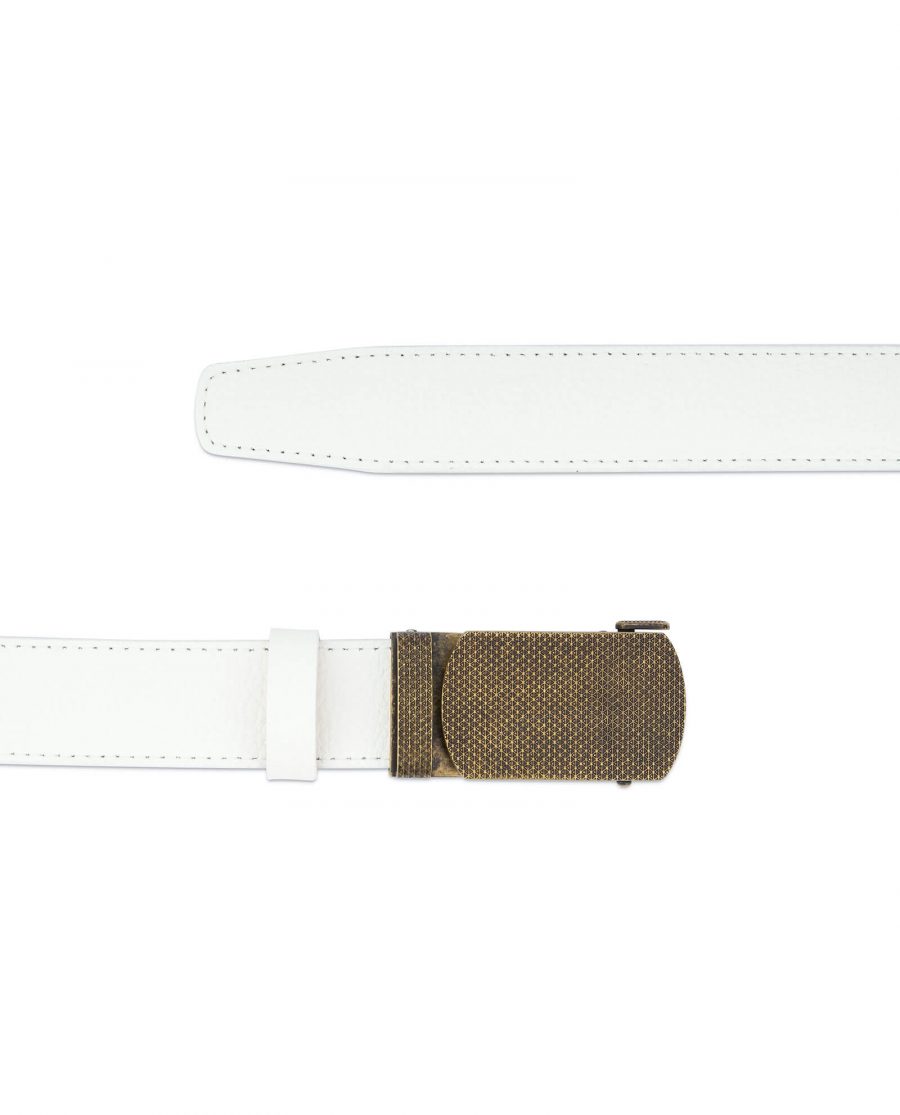 Automatic white leather belt with bronze buckle AUWT35BROZ 2