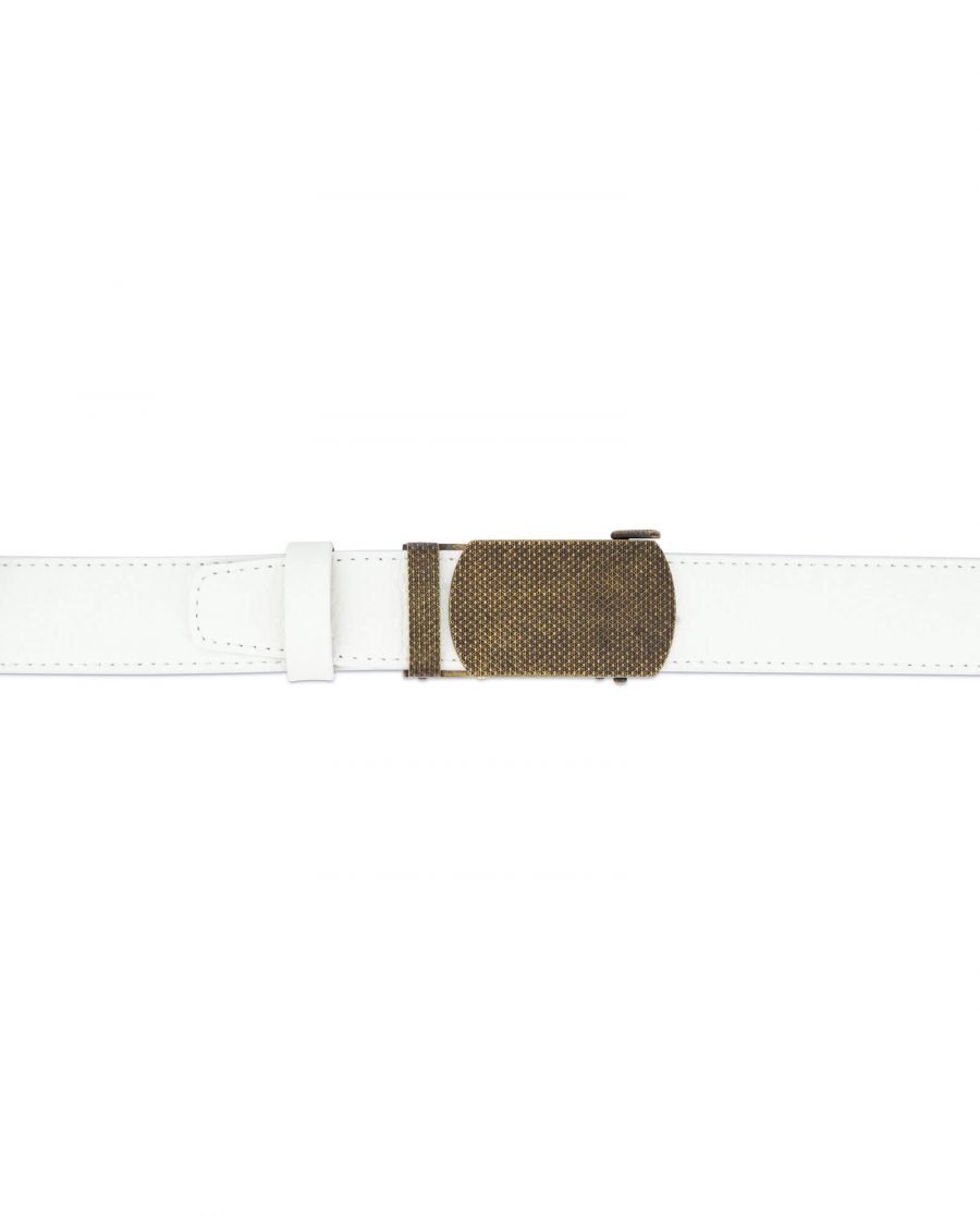 Automatic white leather belt with bronze buckle AUWT35BROZ 3