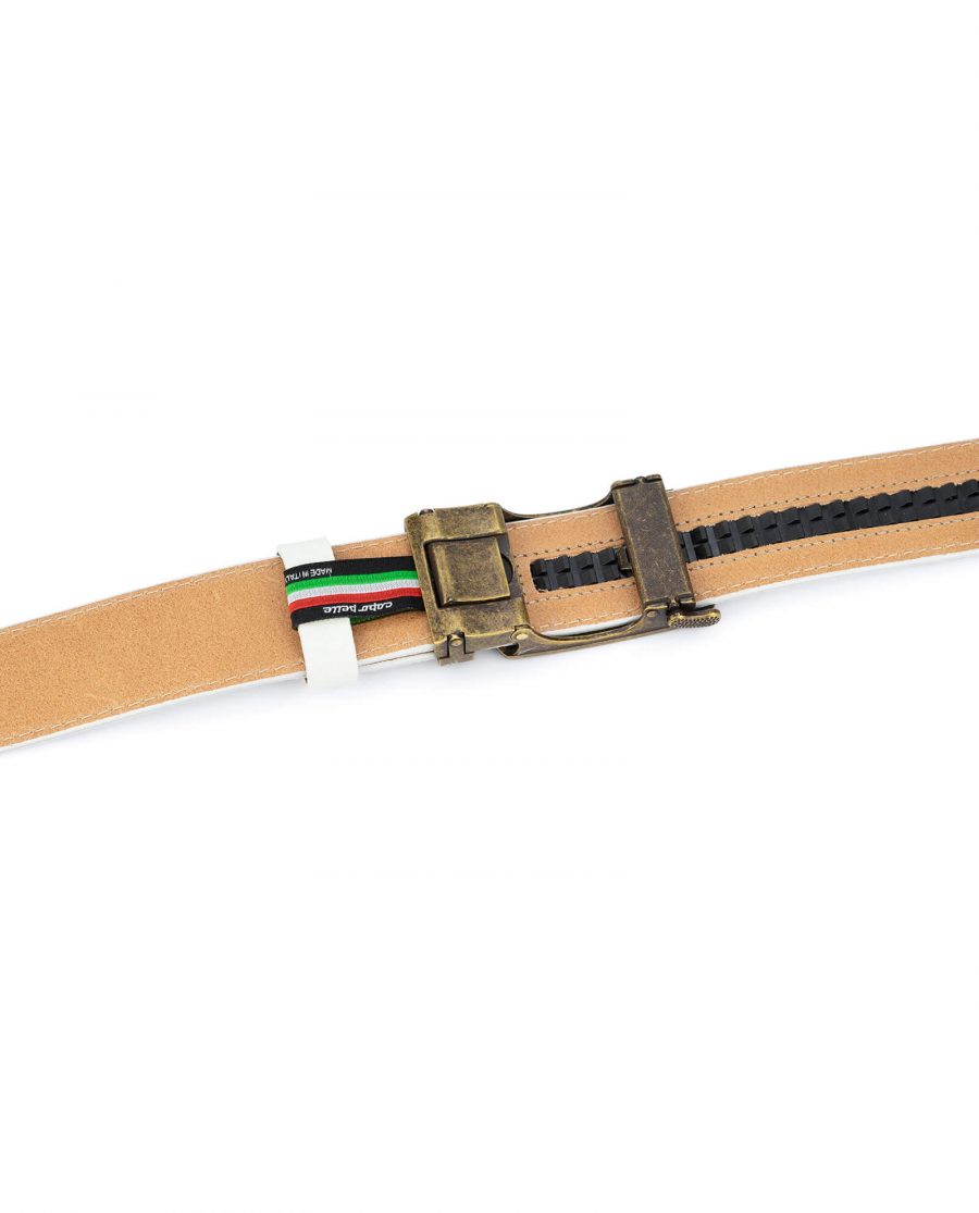 Automatic white leather belt with bronze buckle AUWT35BROZ 4