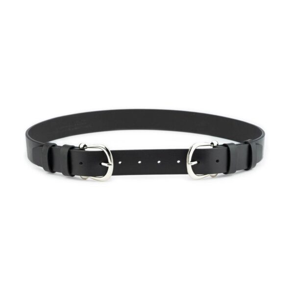 Black Leather Double Buckle Belt Horse Bit 1