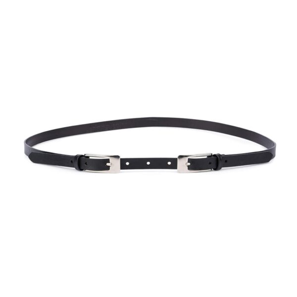 Black Leather Double Buckle Belt Thin Classic 15 mm 1