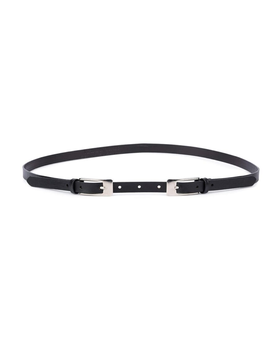 Black Leather Double Buckle Belt Thin Classic 15 mm 1