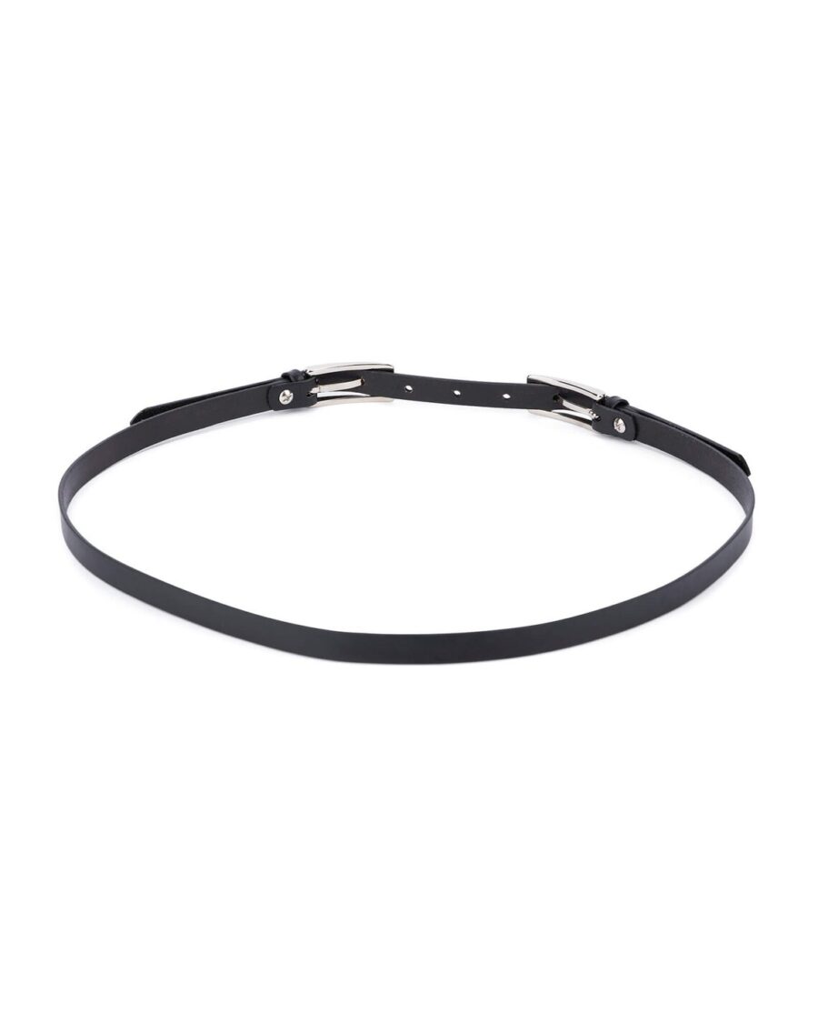 Black Leather Double Buckle Belt Thin Classic 15 mm 2