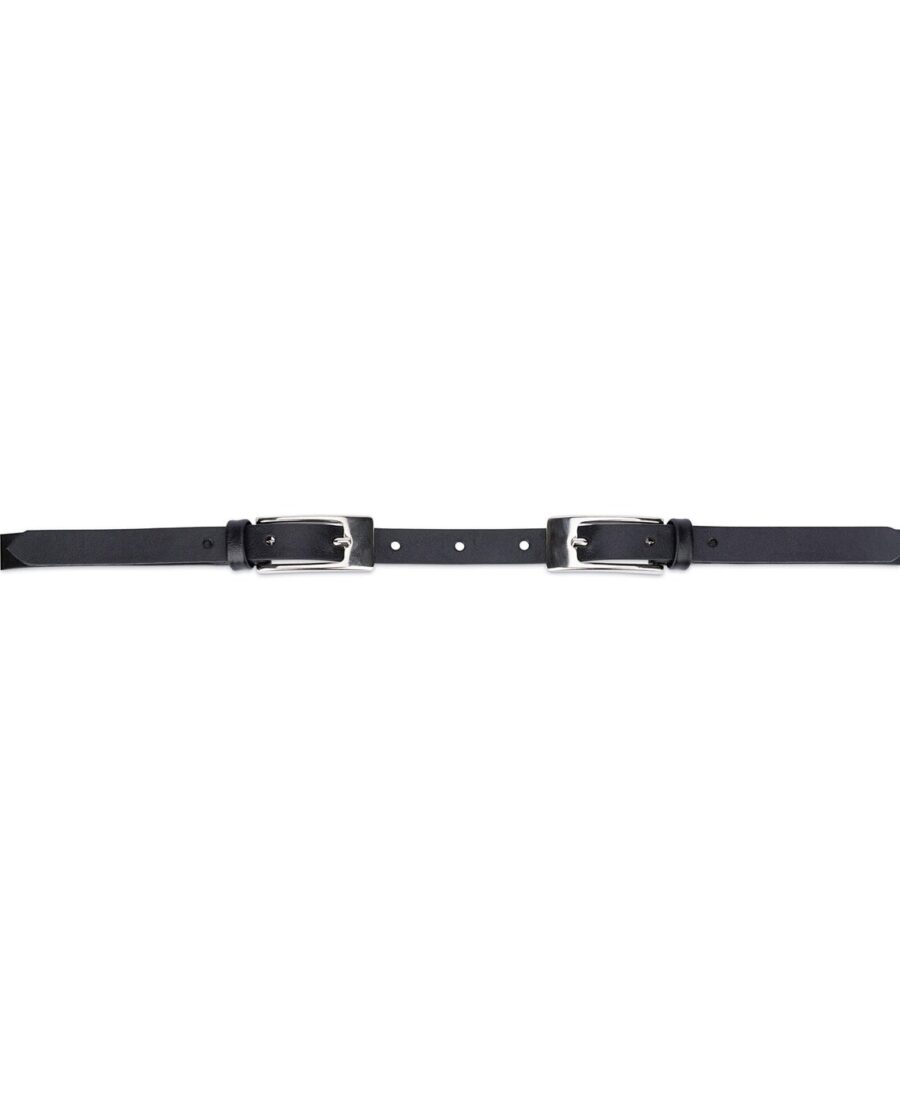 Black Leather Double Buckle Belt Thin Classic 15 mm 3