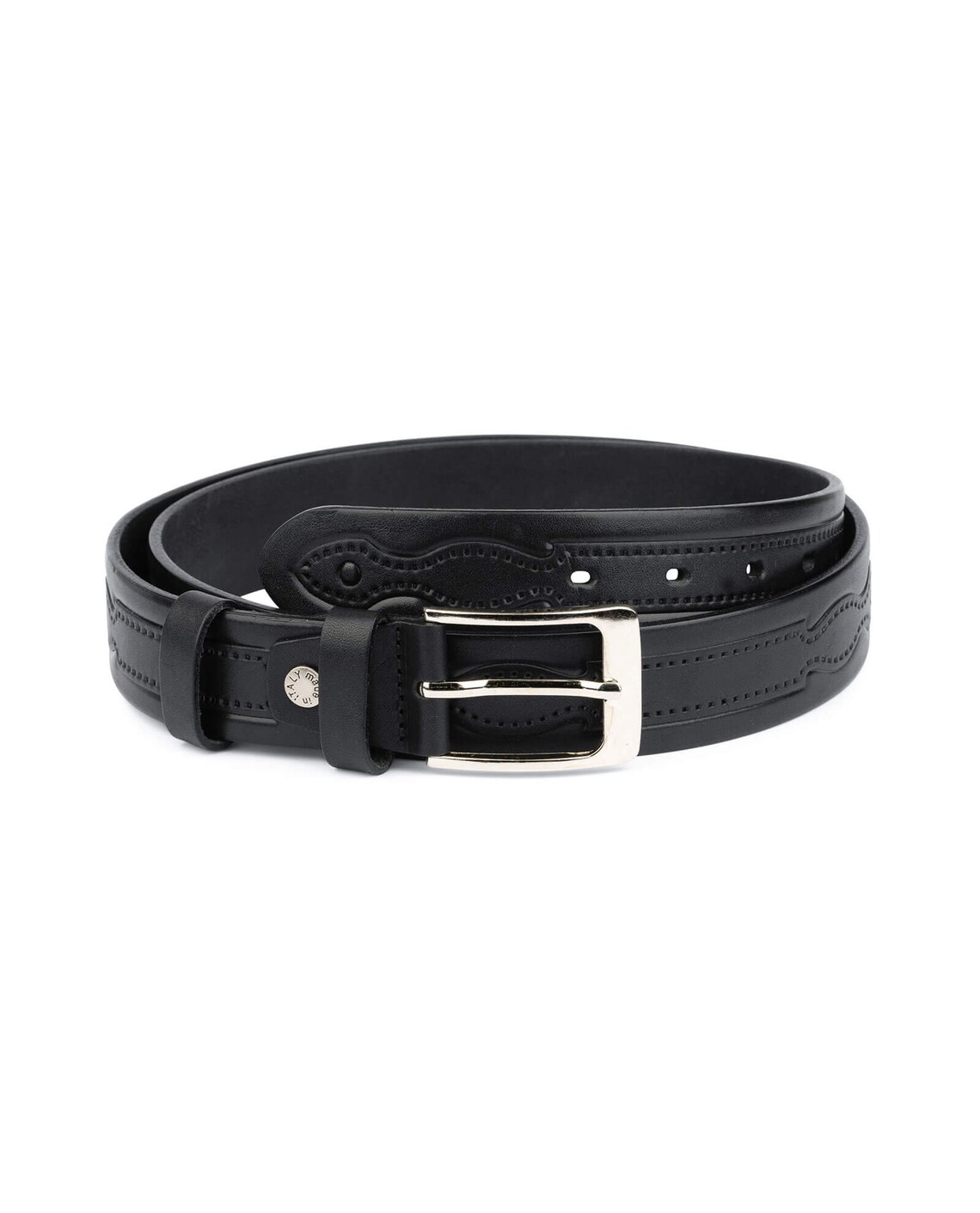 Buy Black Tooled Leather Belt | Full Grain 35 mm | LeatherBeltsOnline.com