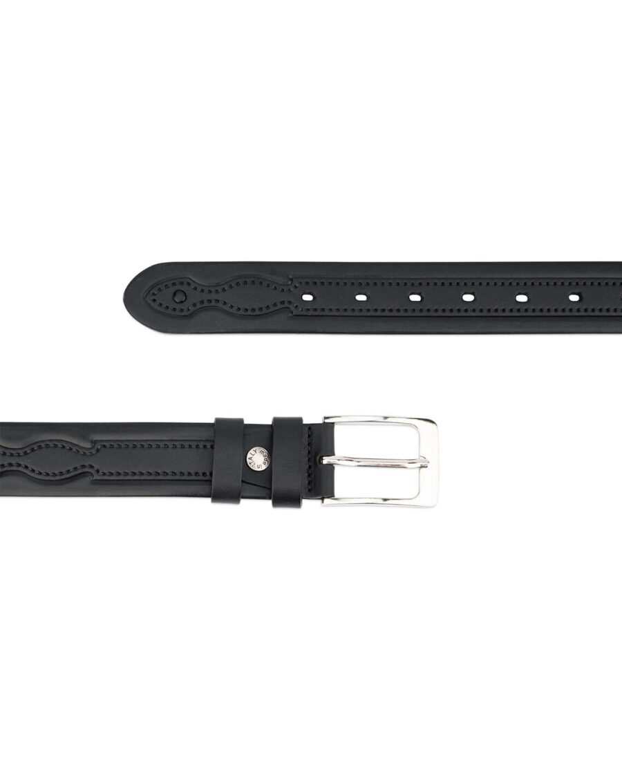 Black Tooled Leather Belt Full Grain 35 mm 2