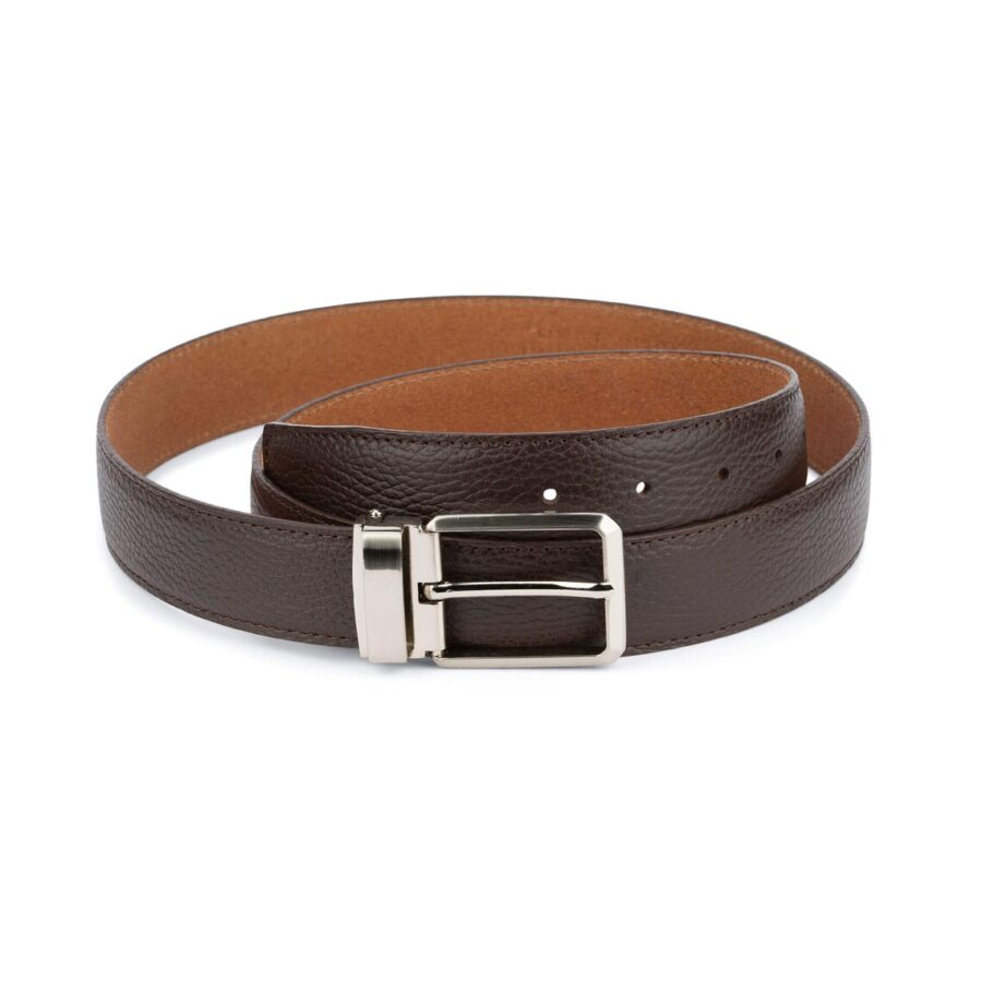 Brown Dress Belt Mens Pebbled Real Leather 1