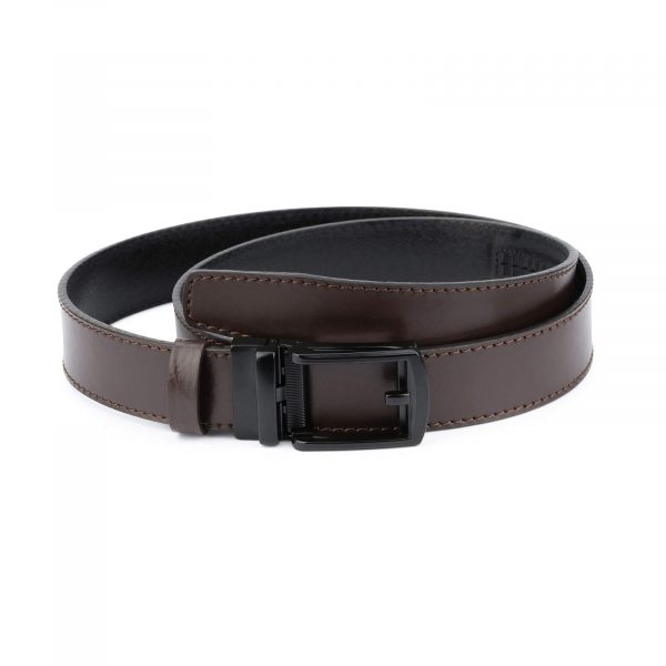 Dark Brown ratchet buckle belt with black classic buckle AUBR35CLBL 1