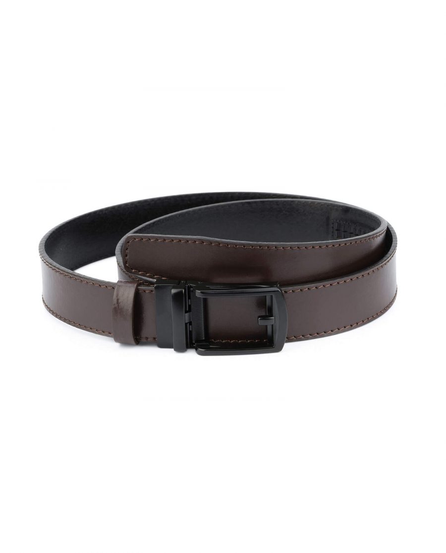 Dark Brown ratchet buckle belt with black classic buckle AUBR35CLBL 1