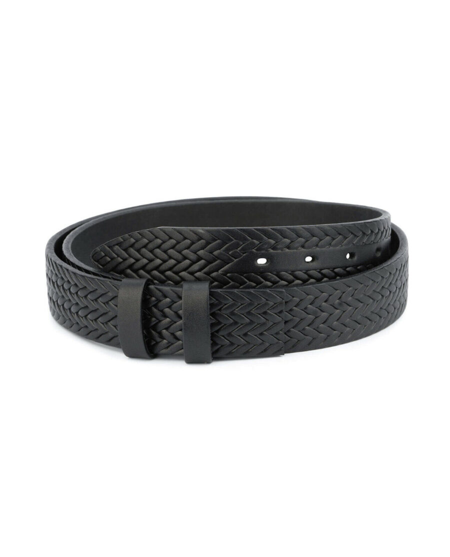 Full Grain Leather Woven Belt Black 35 mm FGWV35BLAC 1 1