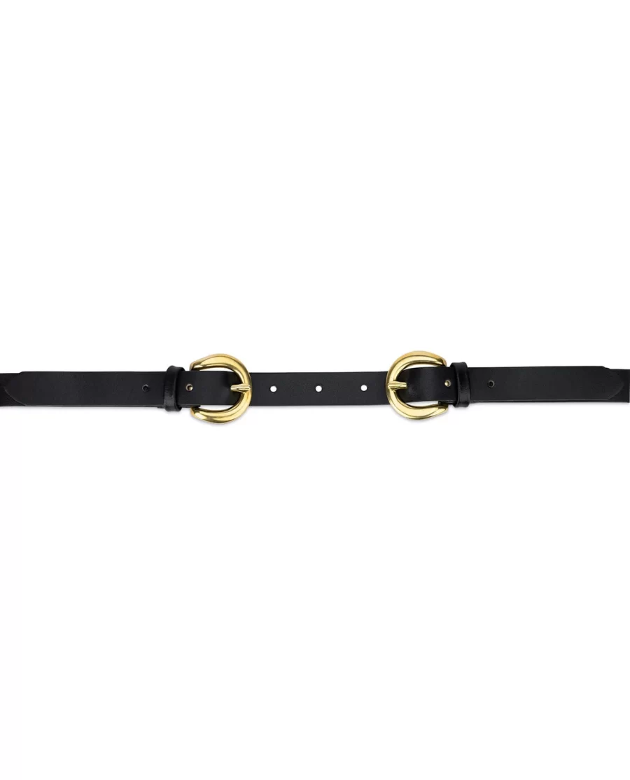Leather Double Buckle Belt Black Gold Brass 3