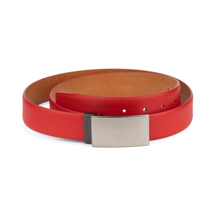 Men Red Leather Belt Blanks Buckle 3 5 cm 1
