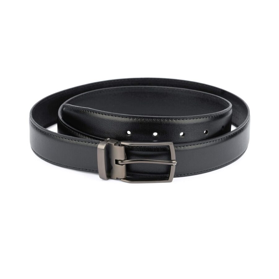 Mens Belt Black Leather Classic Black Buckle 35 mm 1