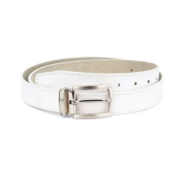 Mens White Leather Belt Classic Buckle 30 mm 1