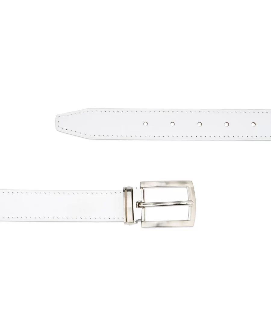 Mens White Leather Belt Classic Buckle 30 mm 2