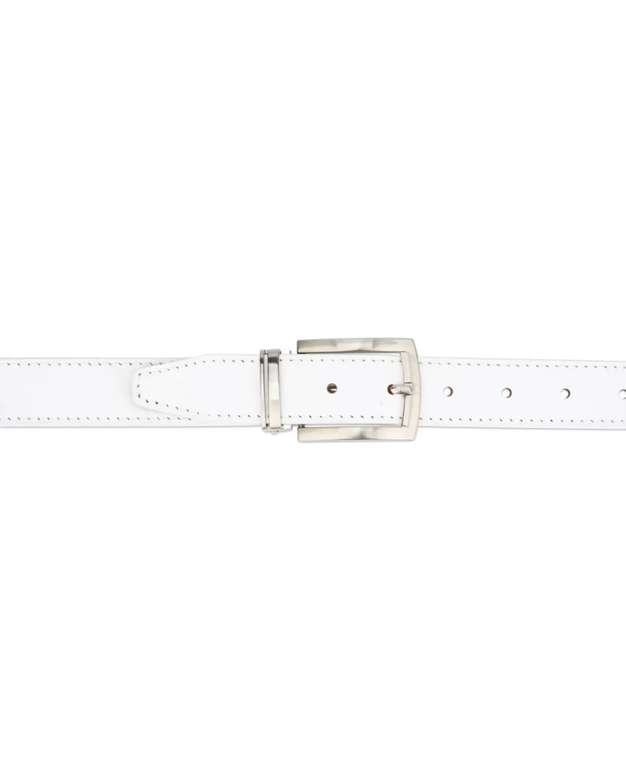 Mens White Leather Belt Classic Buckle 30 mm 3