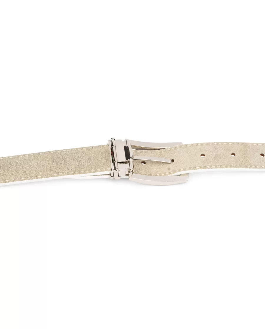 Mens White Leather Belt Classic Buckle 30 mm 4