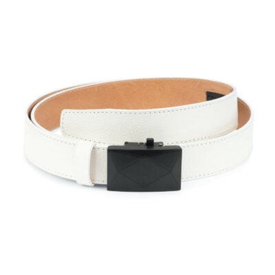 Mens White Leather Belt With No Holes Luxury Buckle 1