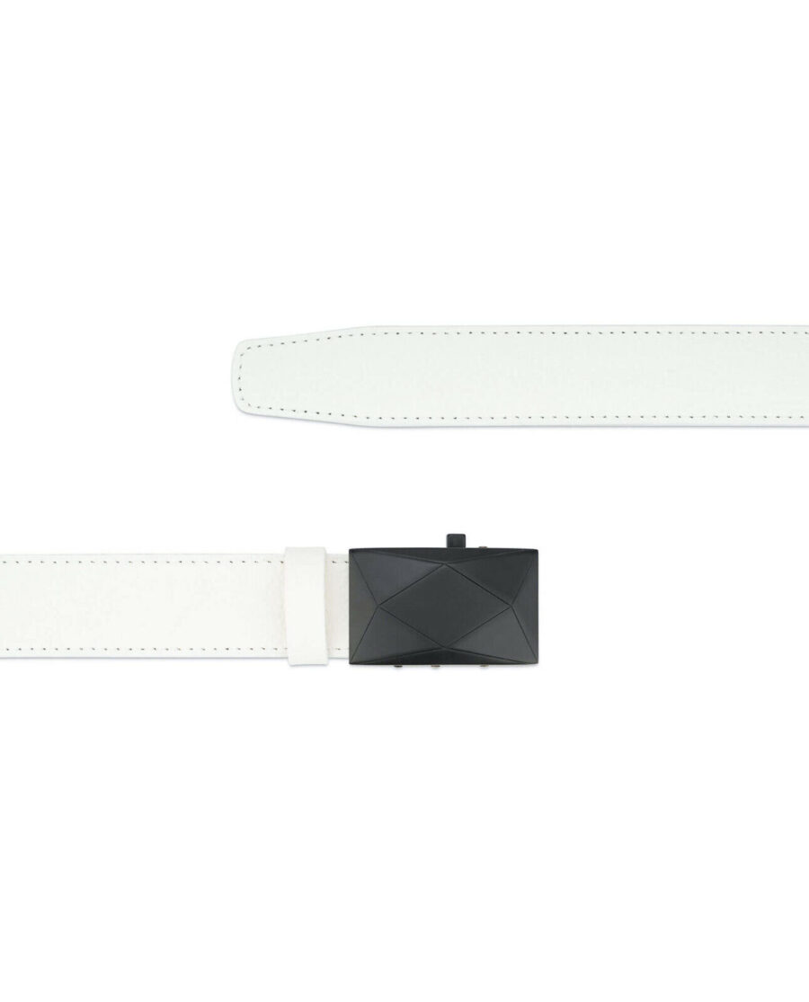 Mens White Leather Belt With No Holes Luxury Buckle 2