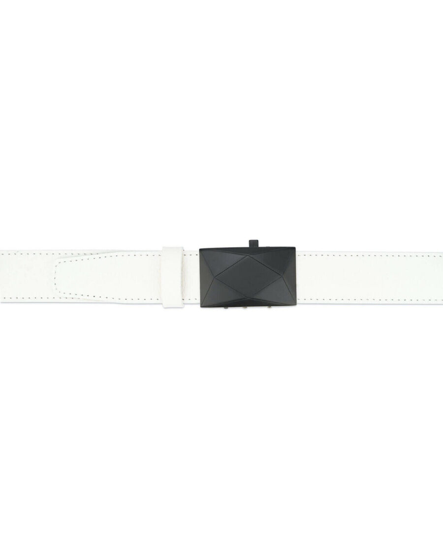 Mens White Leather Belt With No Holes Luxury Buckle 3