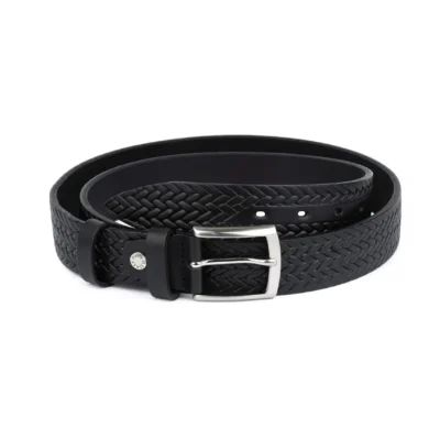 Mens Woven Leather Belt Black Full Grain 35 mm 1