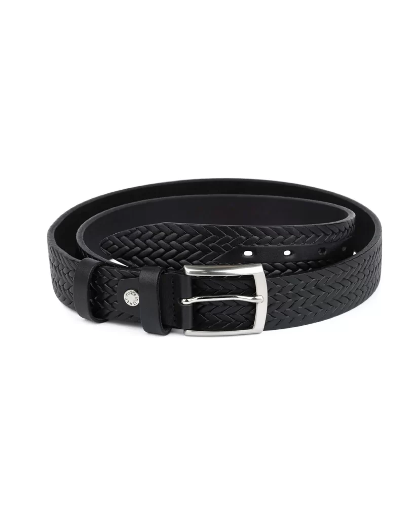 Buy Men's Woven Leather Belt | Black Full Grain 35 mm | Capo Pelle