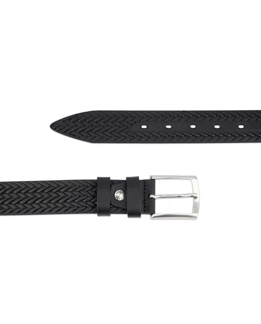 Mens Woven Leather Belt Black Full Grain 35 mm 2