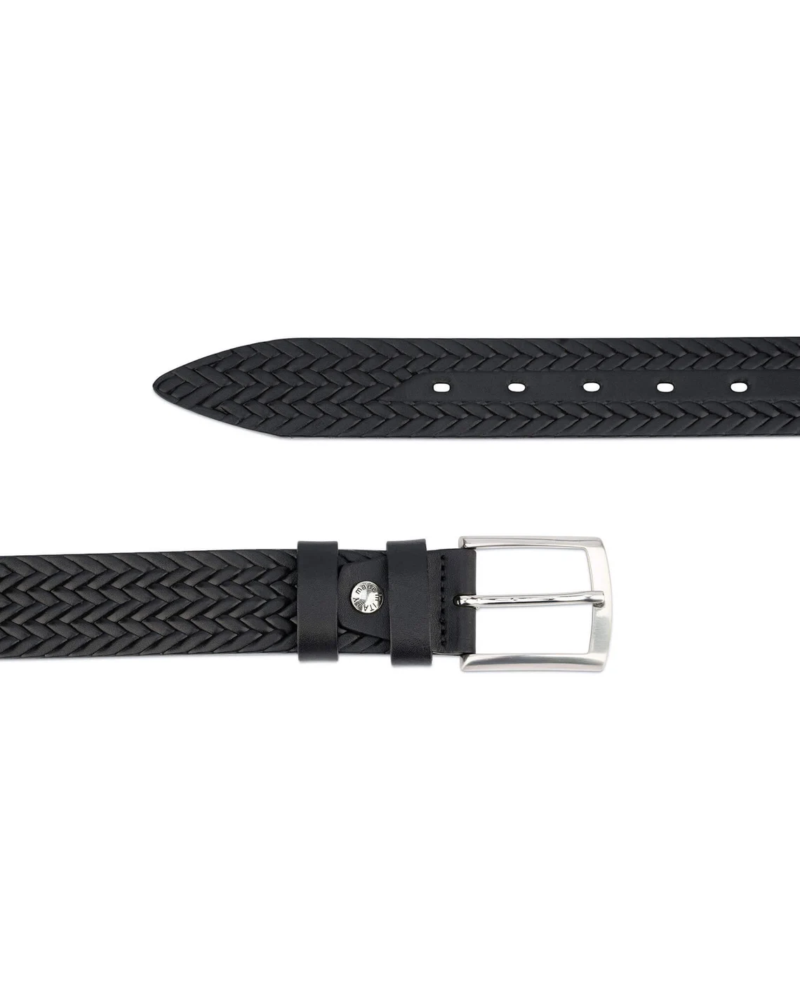 Buy Men's Woven Leather Belt, Black Full Grain 35 mm
