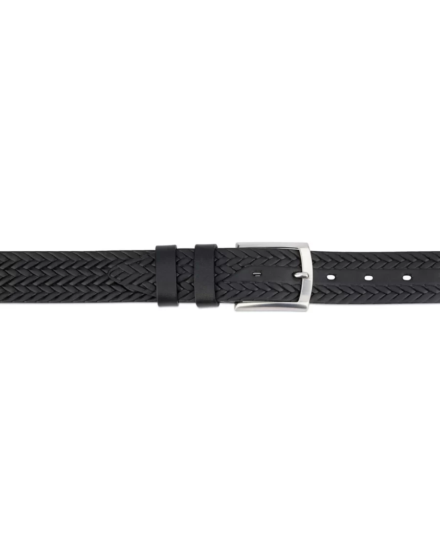 Mens Woven Leather Belt Black Full Grain 35 mm 3