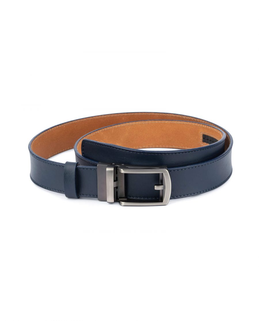 Navy blue mens click belt with classic buckle AUNV35GRCL 1