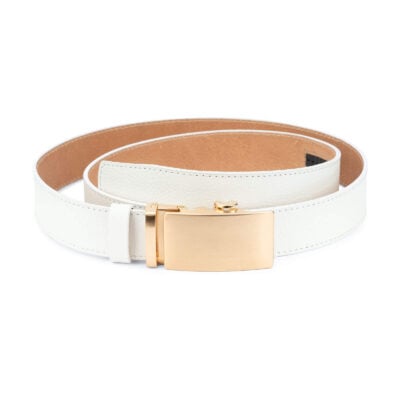 Ratchet Mens white belt gold buckle AUGD35WTCW 1