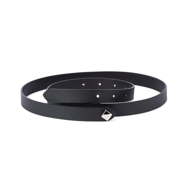 Thin Black Belt Womens Black Genuine Leather 20 mm 1