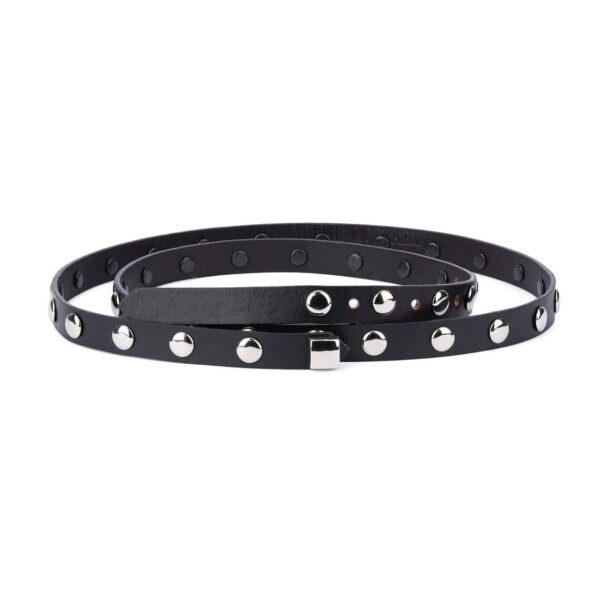 Thin Black Studded Belt Womens Silver Rivets 15 mm 1