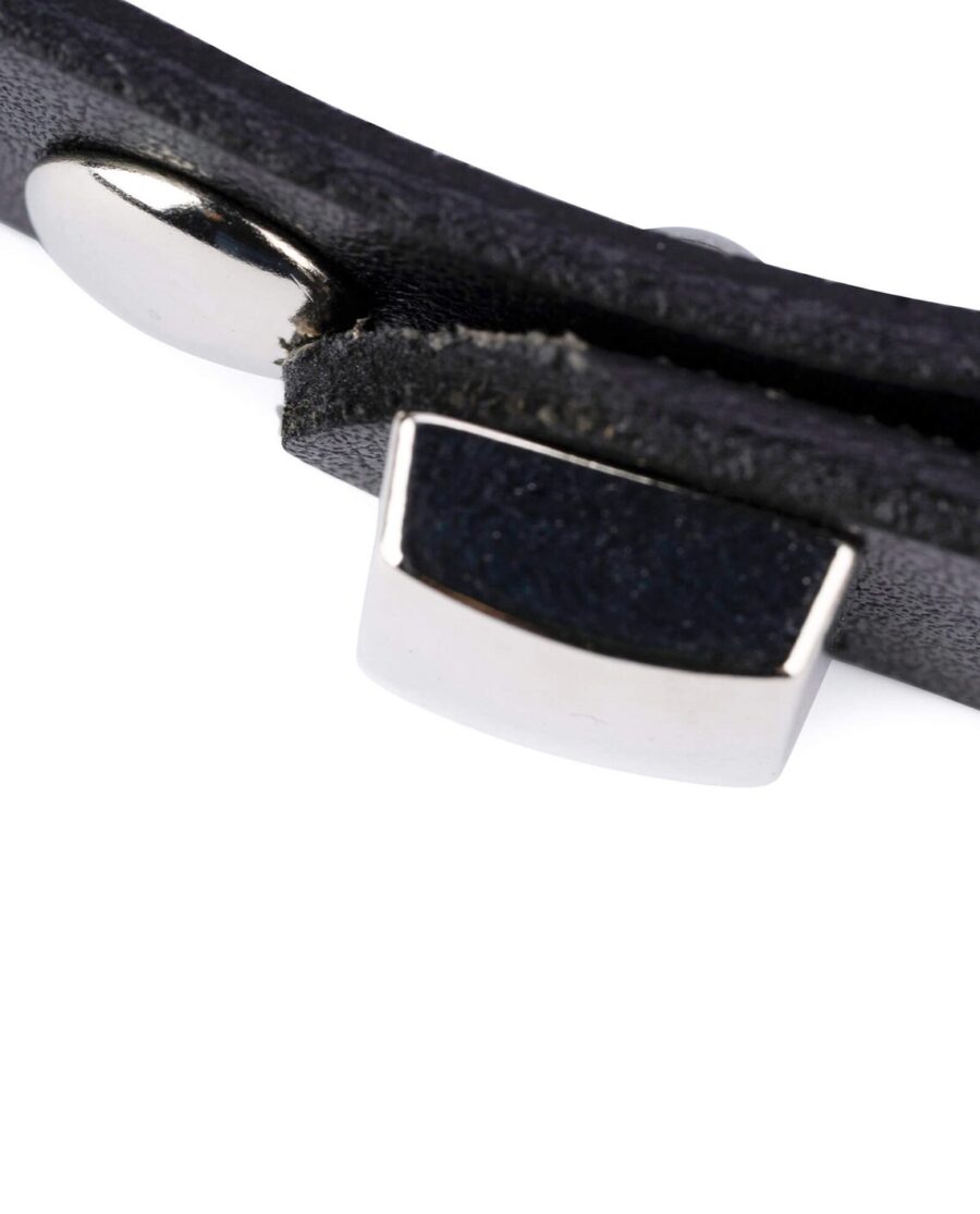 Thin Black Studded Belt Womens Silver Rivets 15 mm 6