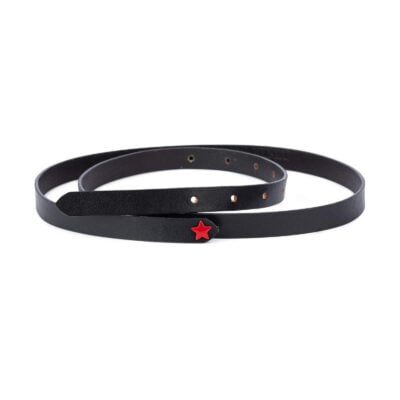 Thin dressy womens belt with red star SRRD15BLSM 1