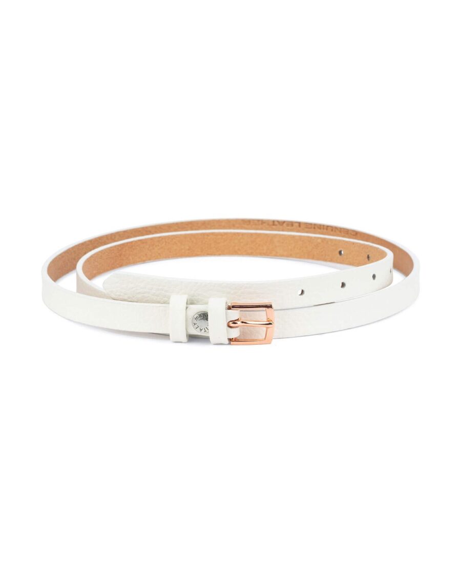 White Belt With Rose Gold Buckle Thin 15 mm 1
