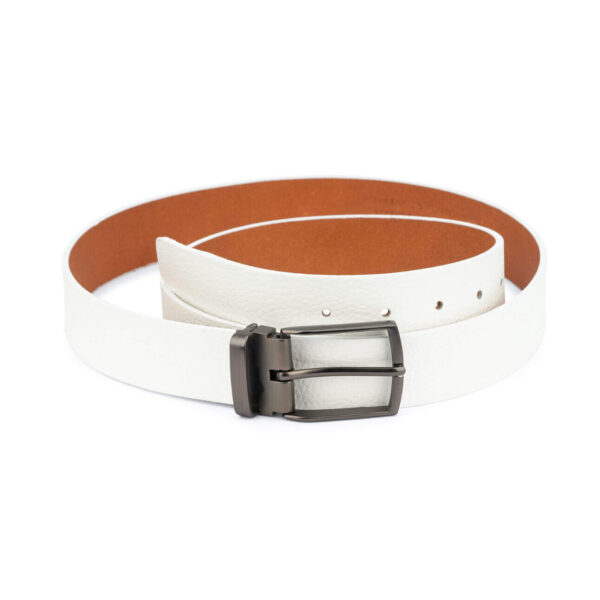 White Leather Belt For Men Pebbled Calfskin 3 5 cm 1