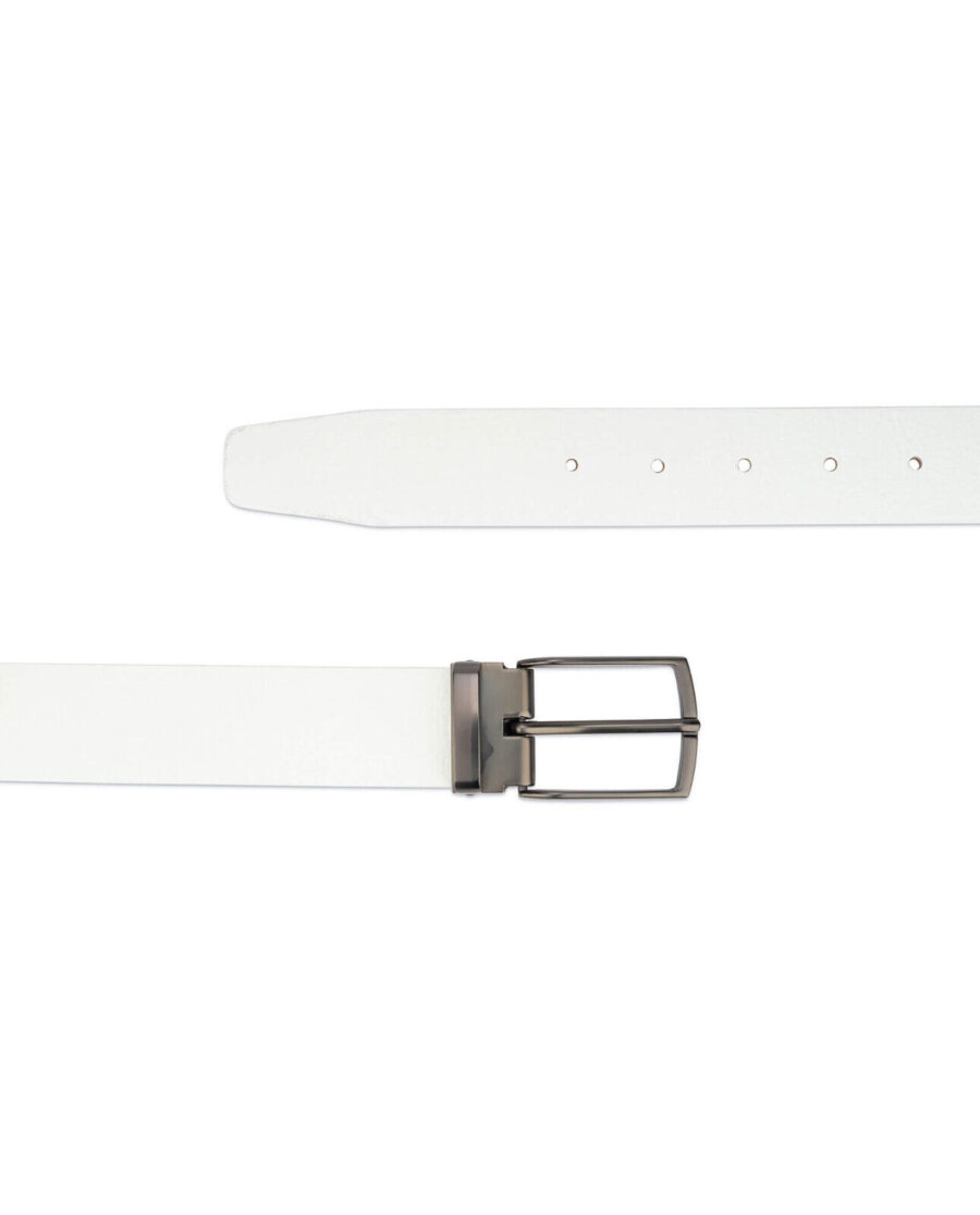 White Leather Belt For Men Pebbled Calfskin 3 5 cm 2