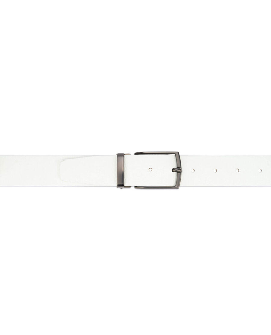 White Leather Belt For Men Pebbled Calfskin 3 5 cm 3
