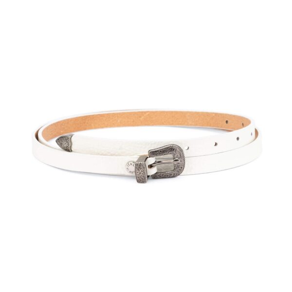 White Western Belt For Women 15 mm Genuine Leather 1